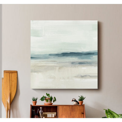 Serene Coastal Horizon in Soft Blue and Cream Tones