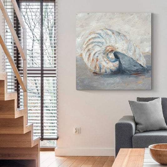 Elegant Nautilus Shell Oil Painting for Coastal Home Décor