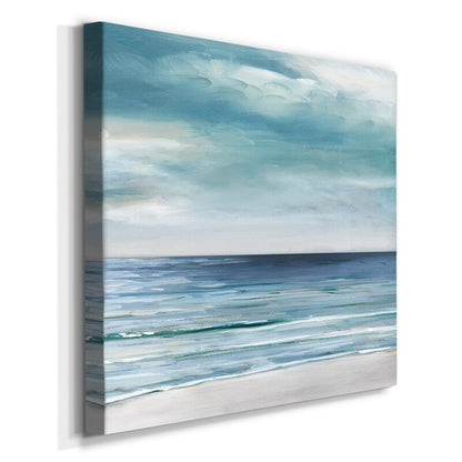 Coastal Serenity: Blue and Silver Ocean Waves Oil Painting for Tranquil Spaces