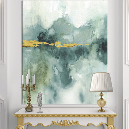 Elegant Blue Watercolor Landscape with Gold Accents Oil Painting