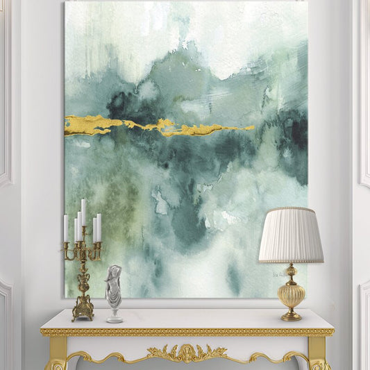 Elegant Blue Watercolor Landscape with Gold Accents Oil Painting