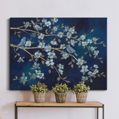 Whimsical Bluebirds and Blossoms in Calming Oceanic Hues