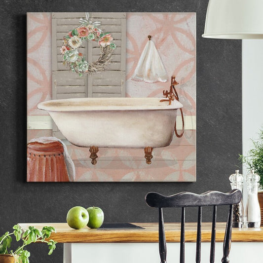 Charming Vintage Bathtub with Floral Decor - Inviting Oil Painting for Home