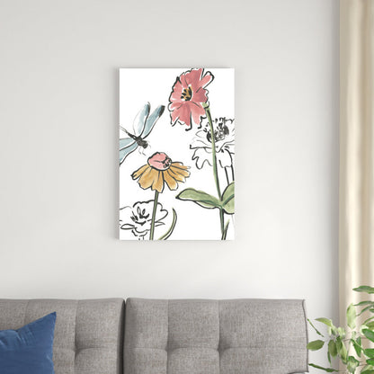 Vibrant Boho Floral Oil Painting with Dragonfly Accent for Home Decor