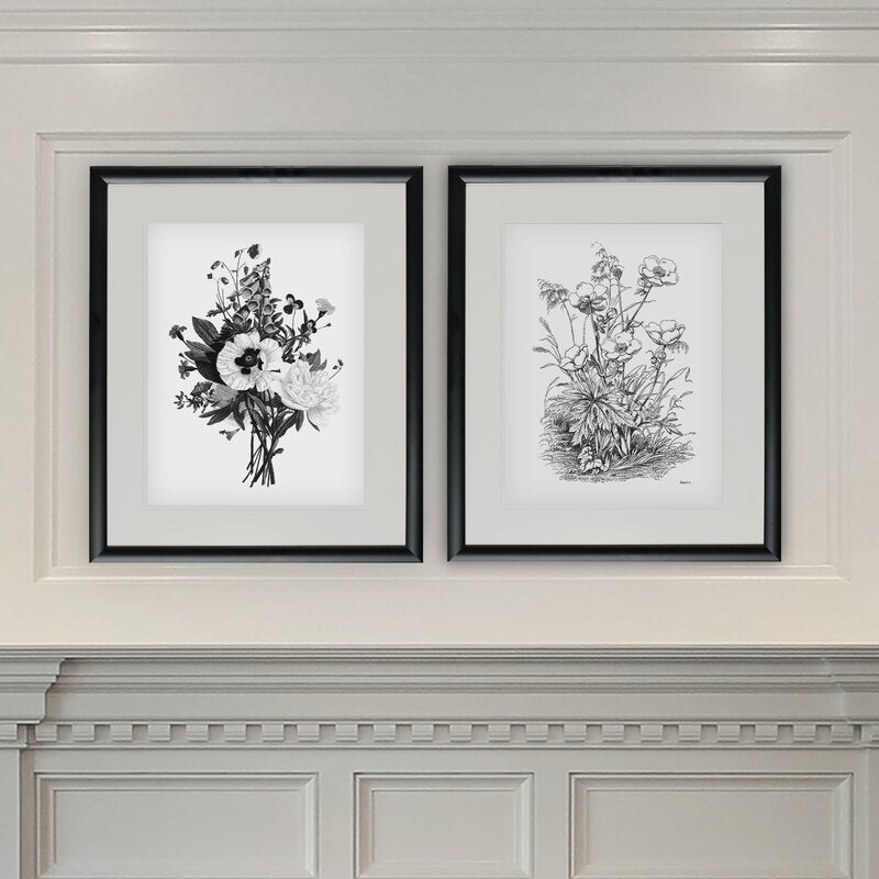 Elegant Black and White Botanical Oil Painting Set for Modern Home Decor