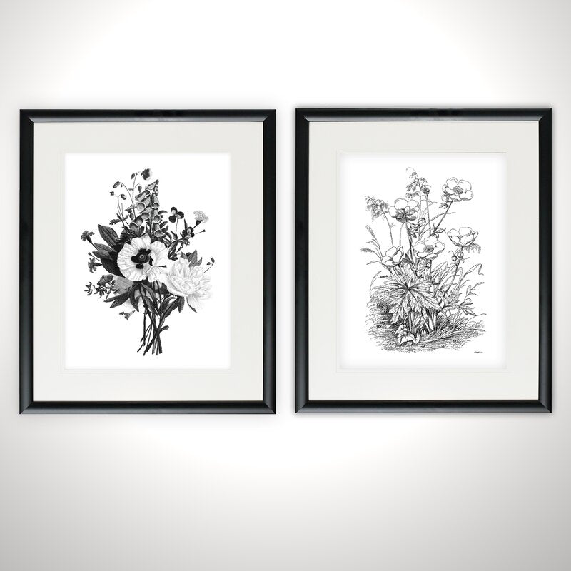 Elegant Black and White Botanical Oil Painting Set for Modern Home Decor