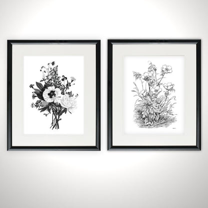 Elegant Black and White Botanical Oil Painting Set for Modern Home Decor