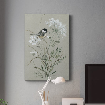 Serene Bird on Blossoming Wildflowers Oil Painting for Tranquil Home Decor