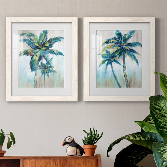 Tropical Serenity: Framed Palm Tree Oil Painting Set for Modern Home Decor