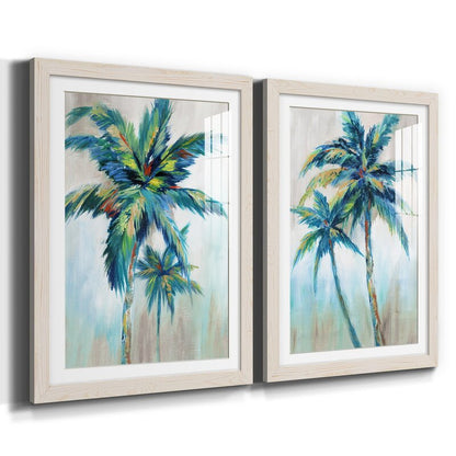 Tropical Serenity: Framed Palm Tree Oil Painting Set for Modern Home Decor