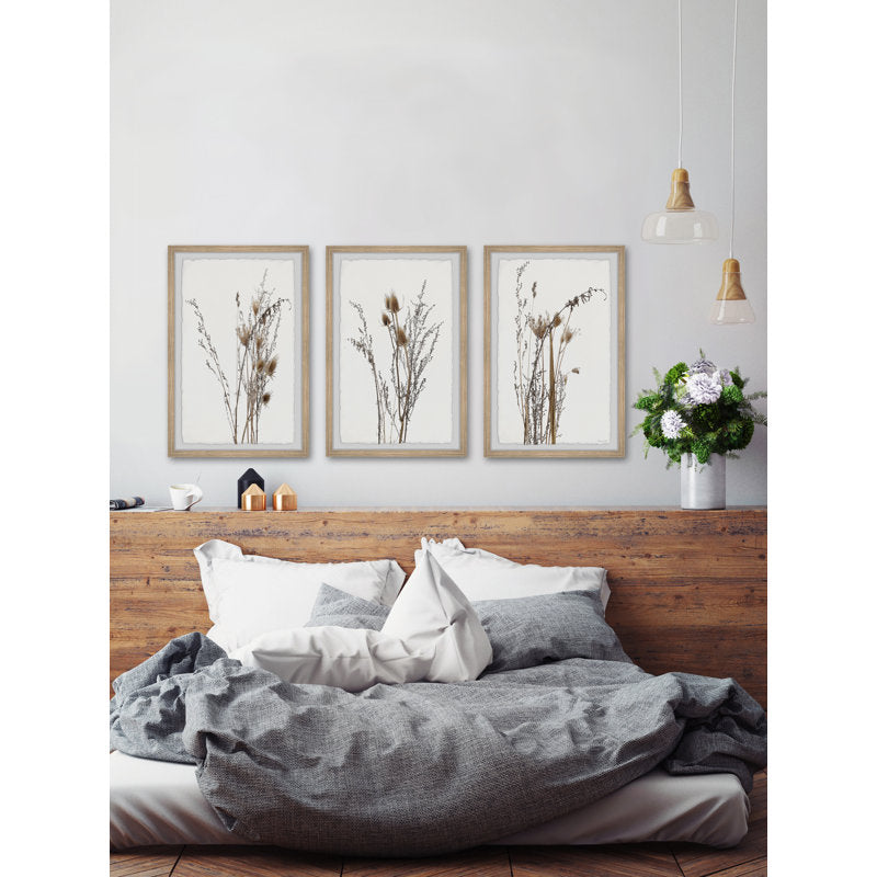 Elegant Brown Foliage Triptych Oil Painting for Modern Home Decor