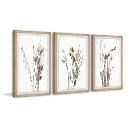 Elegant Brown Foliage Triptych Oil Painting for Modern Home Decor