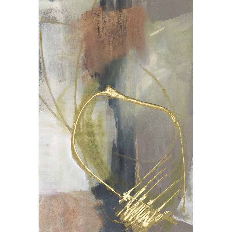 Elegant Abstract Oil Painting with Golden Accents and Earthy Tones