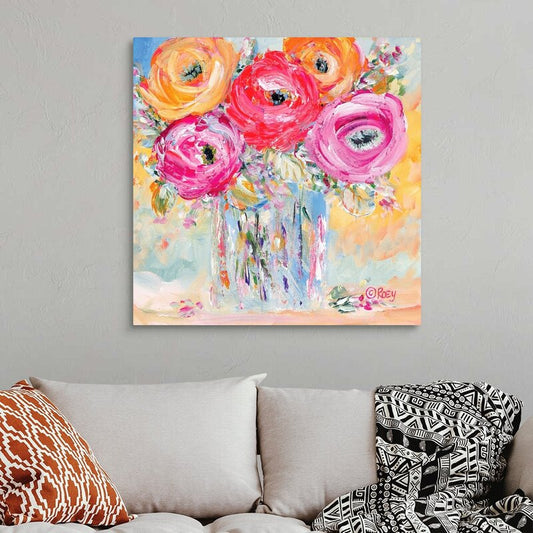 Vibrant Floral Burst Oil Painting for Colorful Home D√©cor