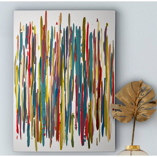 Vibrant Abstract Oil Painting with Colorful Stripes for Modern Decor