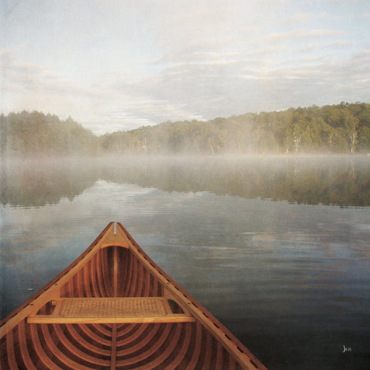 Tranquil Canoe on Serene Waters - Nature Inspired Oil Painting