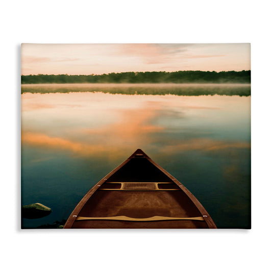 Tranquil Canoe at Sunrise on Serene Lake with Stunning Water Reflection
