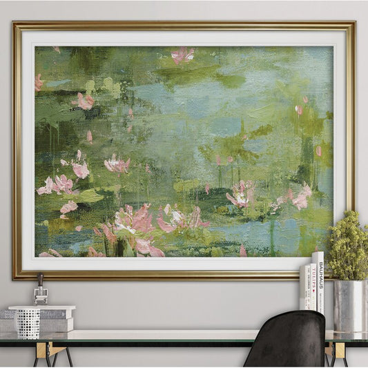 Tranquil Celadon Waterlilies Oil Painting for Serene Home Décor