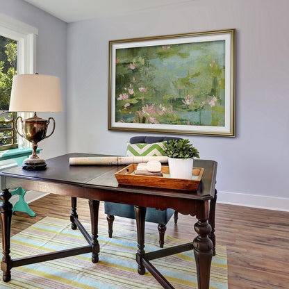 Tranquil Celadon Waterlilies Oil Painting for Serene Home Décor