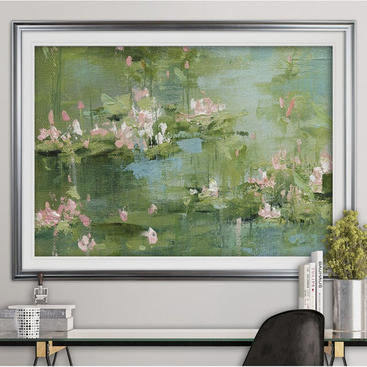 Serene Celadon Waterlilies Oil Painting for Tranquil Home Decor