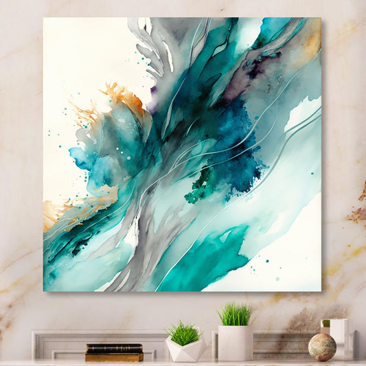 Vibrant Abstract Oil Painting in Turquoise and Blue Tones for Modern Decor
