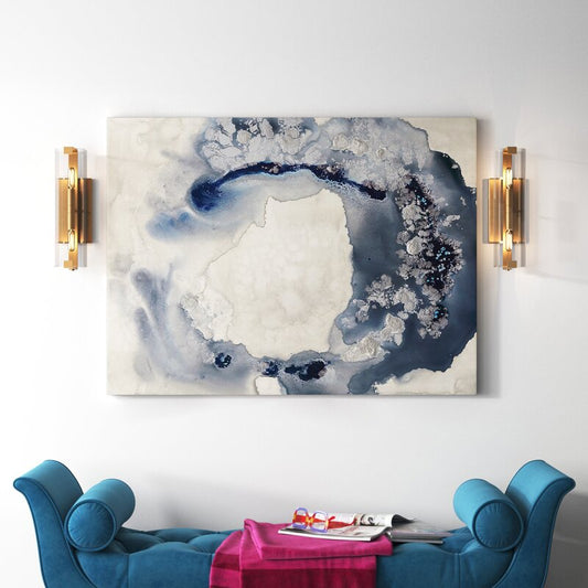 Elegant Abstract Oil Painting in Blue and White for Modern Home Decor