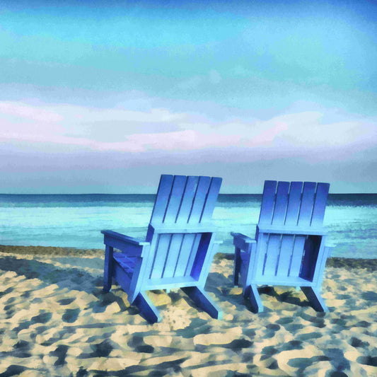 Serene Beach Chairs Oil Painting - Relaxing Coastal Scene Art Print