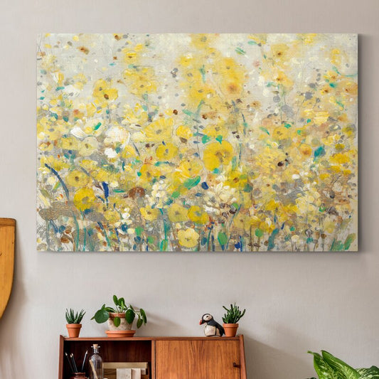Vibrant Yellow Floral Landscape Oil Painting for Bright, Cheerful Decor