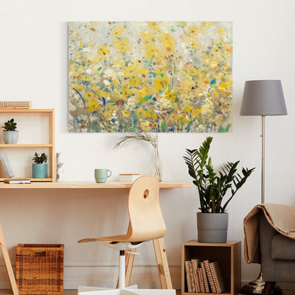 Vibrant Yellow Floral Landscape Oil Painting for Bright, Cheerful Decor