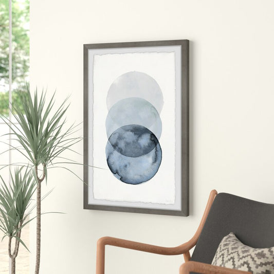 Abstract Blue Circle Overlap Oil Painting for Modern Home Decor