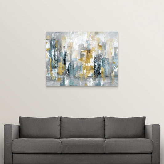 Urban Abstract Landscape in Soft Greys and Golds - Modern Oil Painting for Home Decor