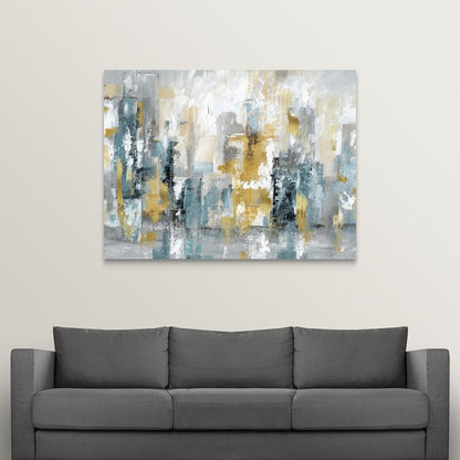 Urban Abstract Landscape in Soft Greys and Golds - Modern Oil Painting for Home Decor
