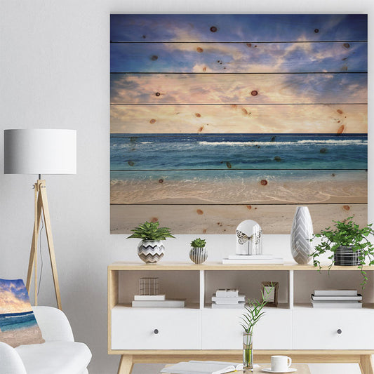 Tranquil Blue Ocean Sunset Landscape Oil Painting for Home Decor