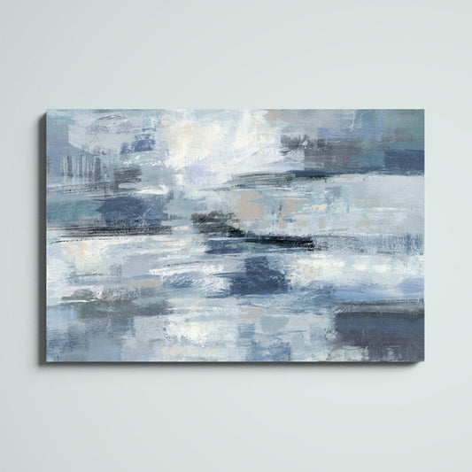 Calming Indigo and Gray Abstract Oil Painting for Modern Home Decor