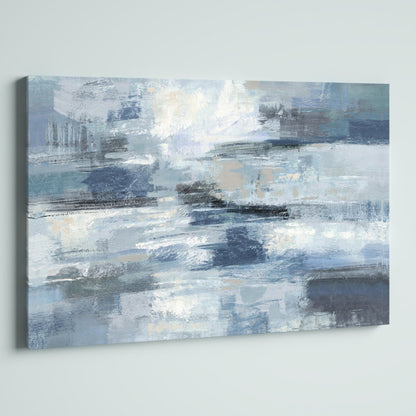 Calming Indigo and Gray Abstract Oil Painting for Modern Home Decor