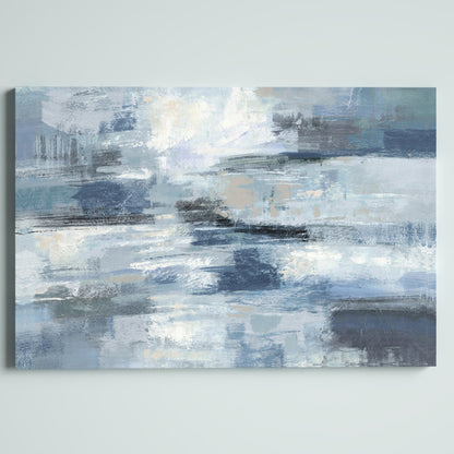 Calming Indigo and Gray Abstract Oil Painting for Modern Home Decor