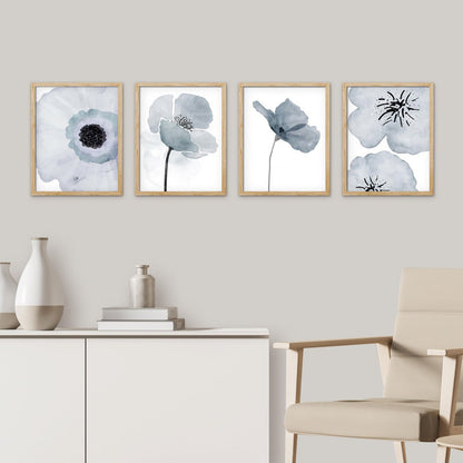Elegant Pastel Blue Magnolia Flower Art Set for Home Decor