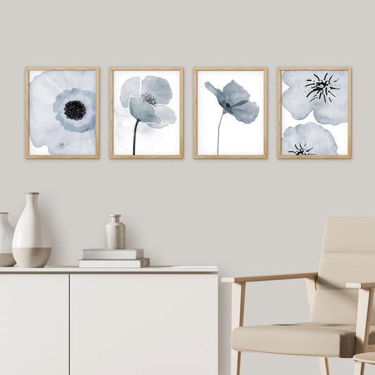 Elegant Pastel Blue Magnolia Flower Art Set for Home Decor