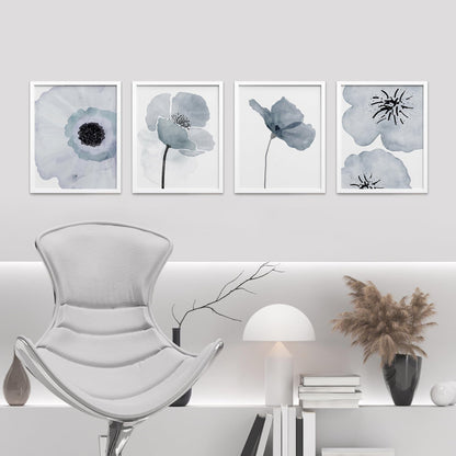Elegant Pastel Blue Magnolia Flower Art Set for Home Decor
