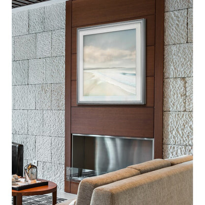 Serene Beachscape: Tranquil Ocean and Cloudy Sky Oil Painting