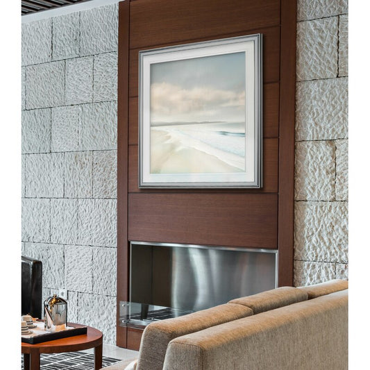 Serene Beachscape: Tranquil Ocean and Cloudy Sky Oil Painting
