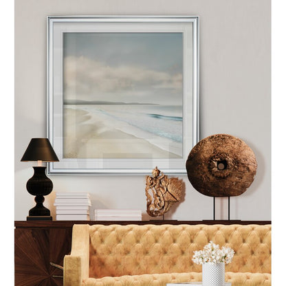 Serene Beachscape: Tranquil Ocean and Cloudy Sky Oil Painting