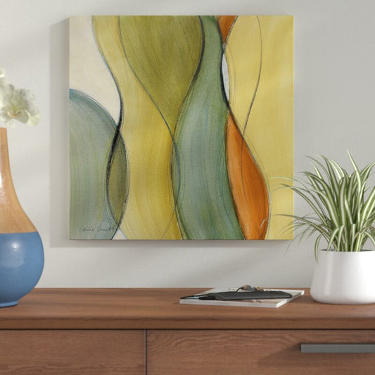 Abstract Oil Painting with Flowing Lines in Green and Orange Tones