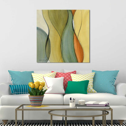 Abstract Oil Painting with Flowing Lines in Green and Orange Tones