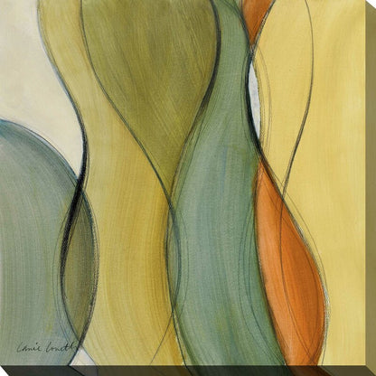 Abstract Oil Painting with Flowing Lines in Green and Orange Tones