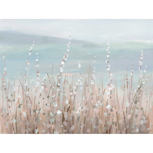 Serene Coastal Landscape with Morning Blooms in Soft Pastel Colors