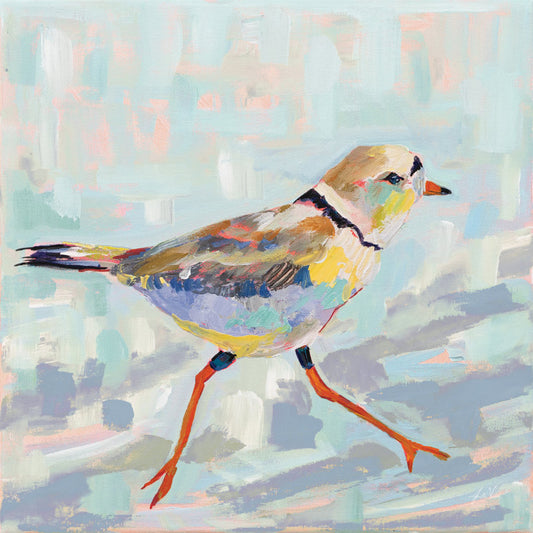 Charming Coastal Plover Oil Painting in Pastel Hues
