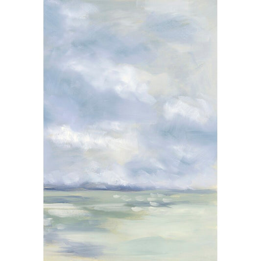 Tranquil Coastal Seascape: Serene Waters and Soft Cloudy Skies in Oil Painting
