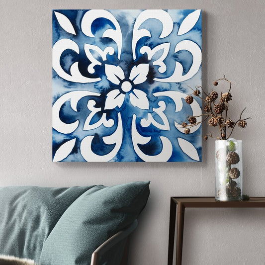 Elegant Cobalt Blue Floral Abstract Oil Painting for Contemporary Home Decor