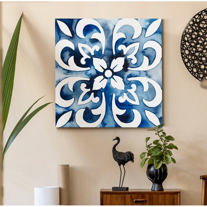 Elegant Cobalt Blue Floral Abstract Oil Painting for Contemporary Home Decor